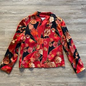 Maggy London vintage 90’s silk red floral blazer/top